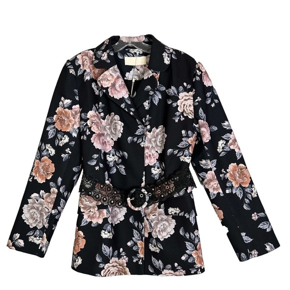 Keepsake Blazer Women Sz 10 Atomic Floral Belted Feminine Academia Spring - Picture 1 of 16